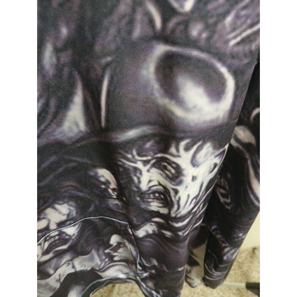 " HORROR HOODIE " UNISEX MEDIUM SIZE BLACK AND WHITE NYLON BLEND PULLOVER - Picture 4 of 14